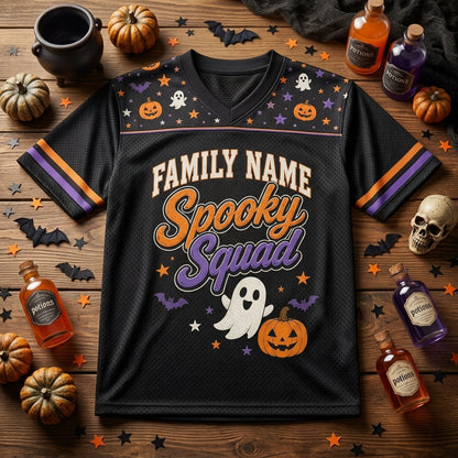 Personalized Spooky Squad Halloween Football Jersey - Custom Family Name and Number All-Over Print Mesh Jersey