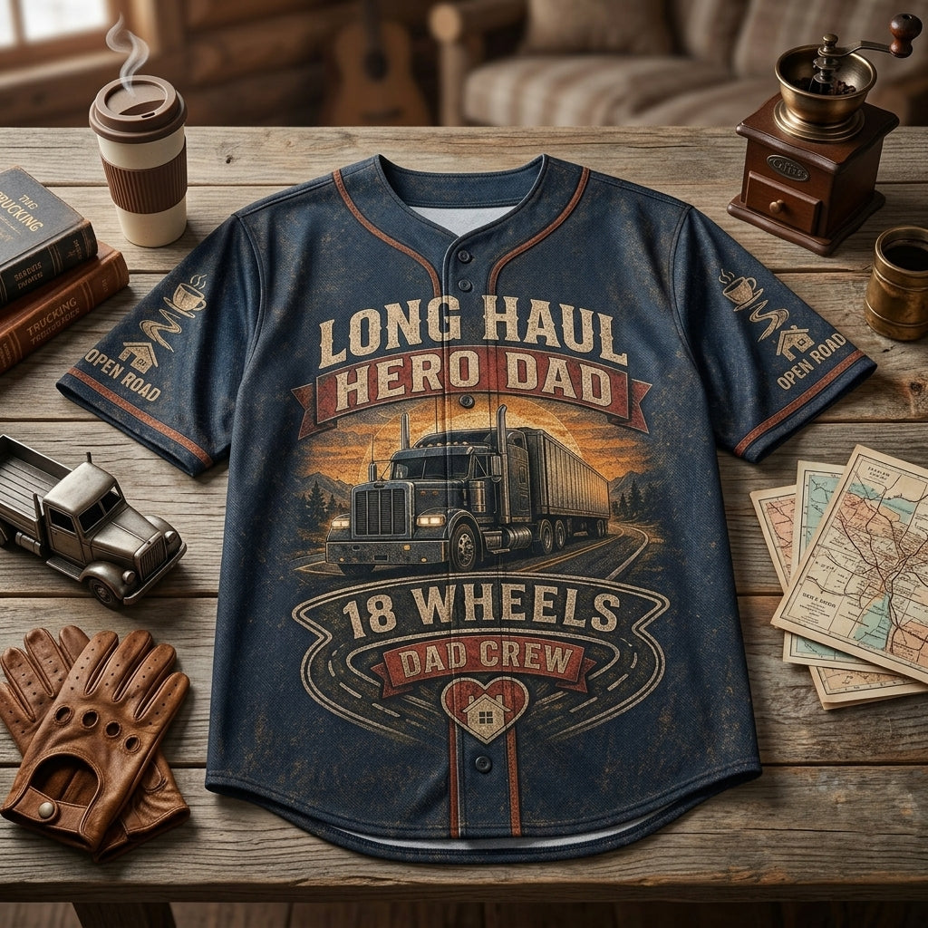 Personalized Long Haul Hero Dad Baseball Jersey - Custom Name and Number Trucker Gift