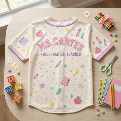Personalized Kinder Crew Baseball Jersey - Custom Name Kindergarten Teacher Shirt - Pastel Back to School Gift