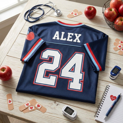 Personalized School Nurse Football Jersey - Custom Name and Number Navy Mesh Athletic Shirt