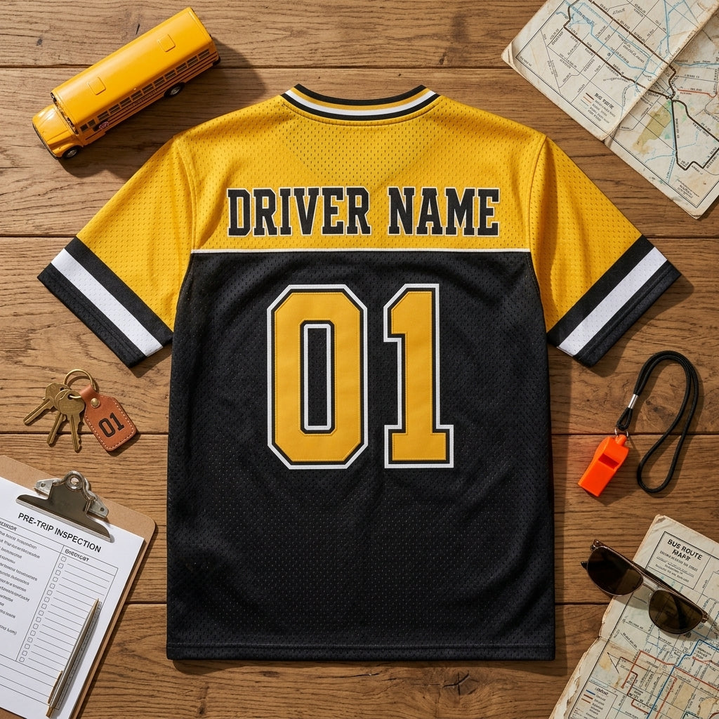 Personalized School Bus Driver Football Jersey - Custom Name & Number Mesh Sporty Jersey
