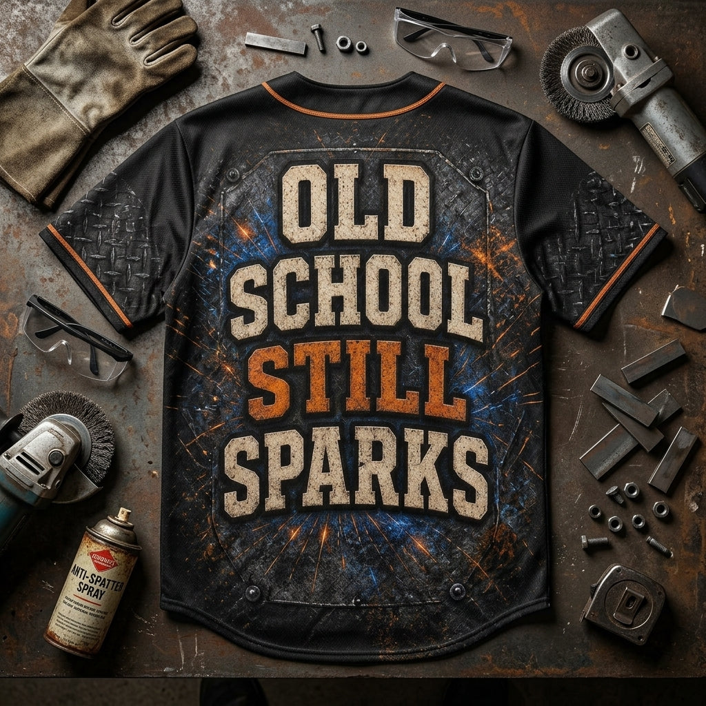 Personalized Old School Welder Still Sparks Baseball Jersey - Industrial Grit Custom Welding Gift