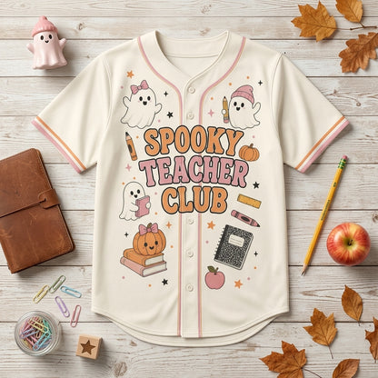 Personalized Spooky Teacher Club Baseball Jersey - Custom Ghost Halloween Teacher Gift - Retro Athletic Shirt