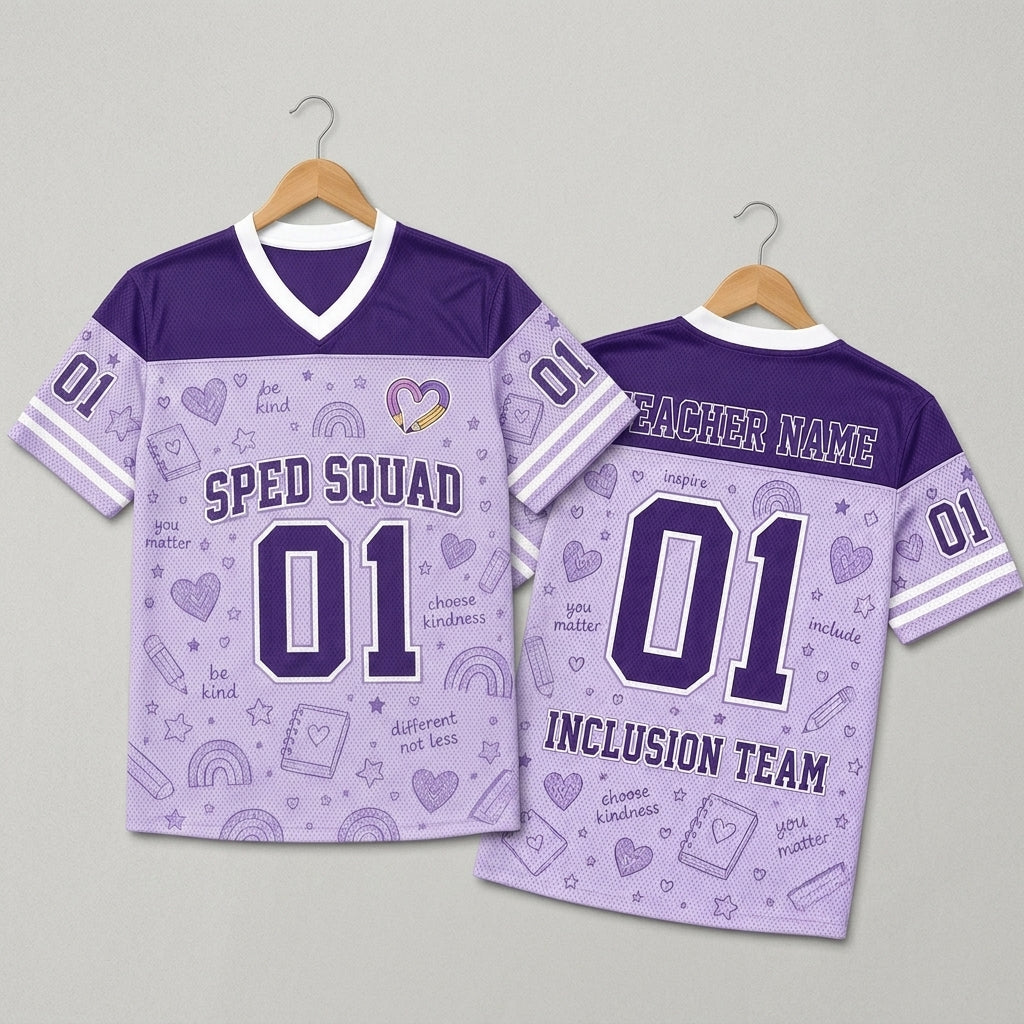 Personalized SPED Squad Inclusion Team Mesh Football Jersey - Custom Name Special Education Teacher Sportswear