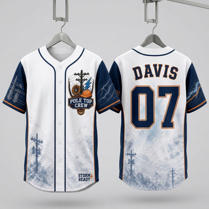 Personalized Pole Top Crew Lineman Baseball Jersey - Custom Name and Number Utility Worker Storm Ready Shirt product view 3