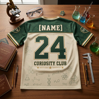 Personalized Science Teacher Crew Football Jersey - Custom Name and Room Number STEM Lab Gift