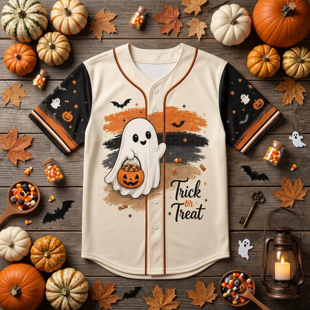 Personalized Halloween Boo Crew Baseball Jersey - Custom Name and Number Ghost Trick or Treat Sports Shirt