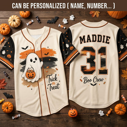 Personalized Halloween Boo Crew Baseball Jersey - Custom Name and Number Ghost Trick or Treat Sports Shirt