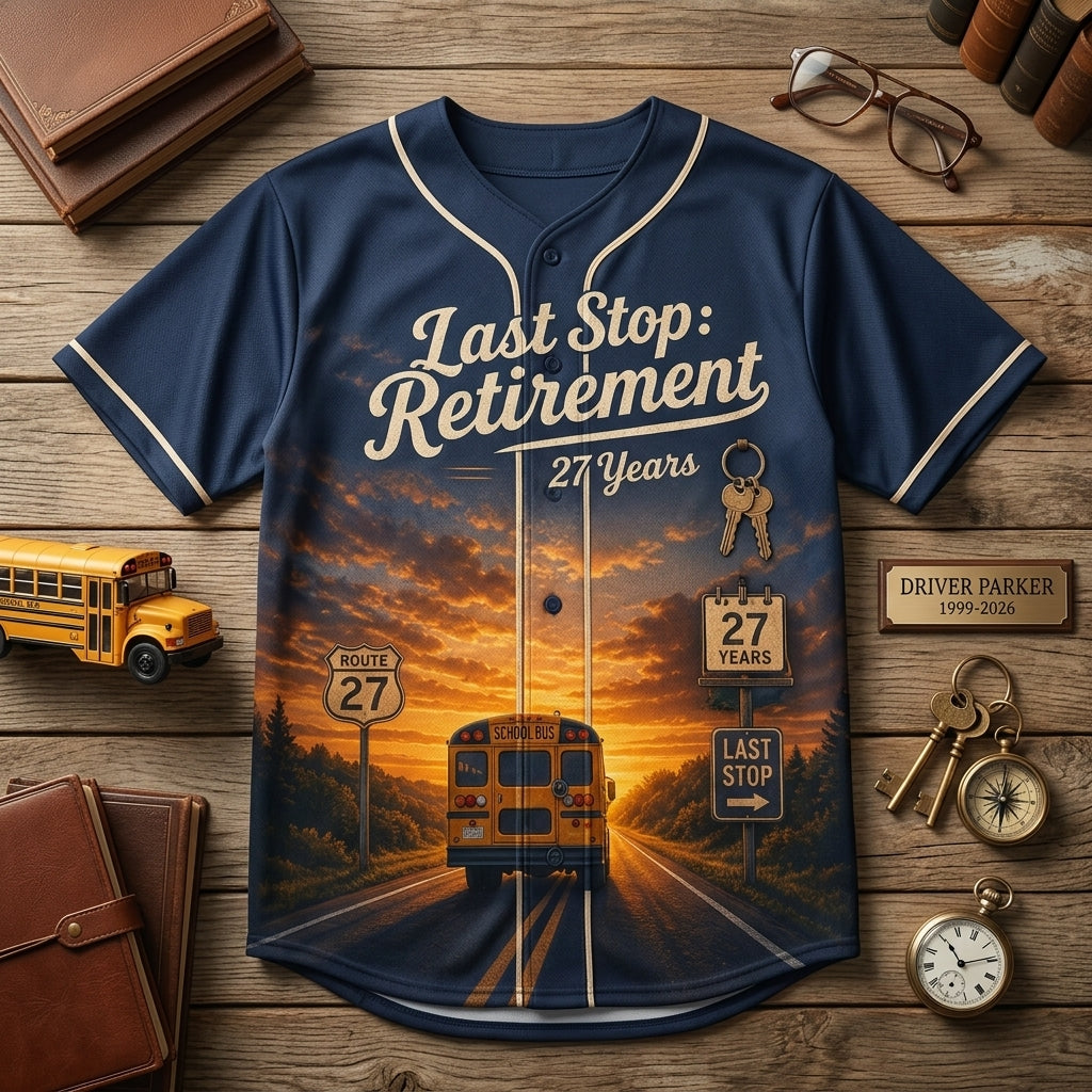 Personalized School Bus Driver Retirement Baseball Jersey - Custom Name & Years Service Gift