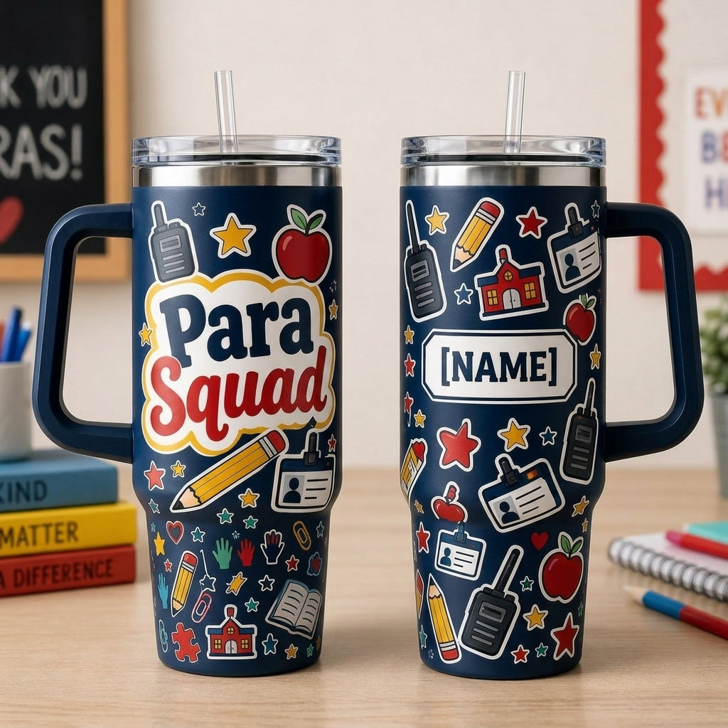 Personalized Para Squad 40oz Tumbler with Handle - Custom Name Paraprofessional Appreciation Gift