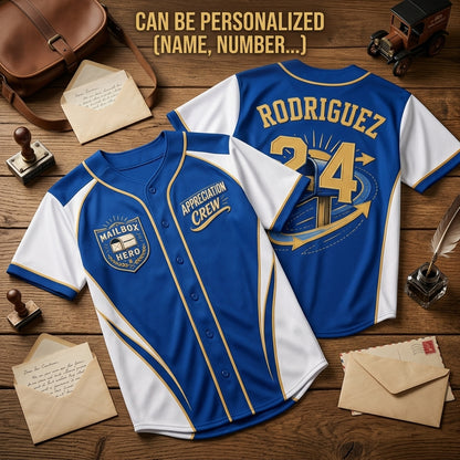 Personalized Mail Carrier Baseball Jersey - Custom Name Mailbox Hero Appreciation Crew Shirt