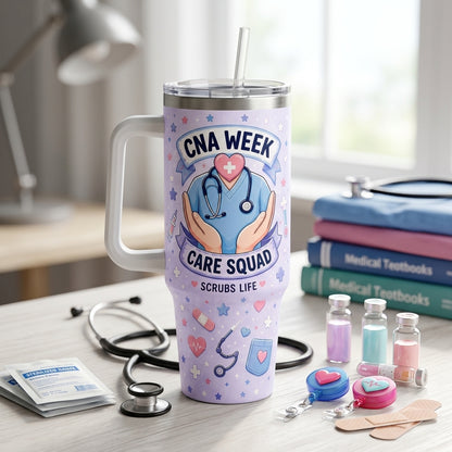Personalized CNA Week Care Squad 40oz Tumbler with Handle - Custom Name Nurse Appreciation Gift Scrubs Life