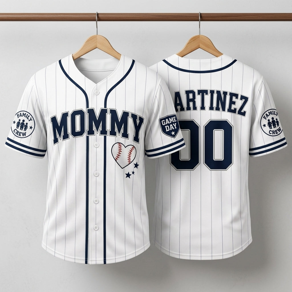 Personalized Mommy Baseball Jersey - Custom Name and Number Pinstripe Jersey for Women, Game Day Family Crew Shirt