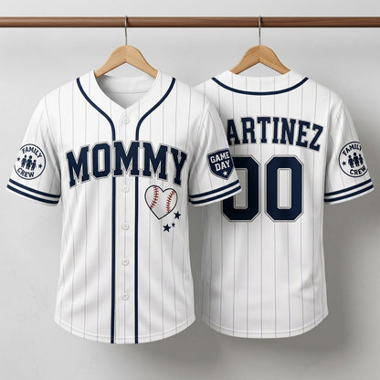 Personalized Mommy Baseball Jersey - Custom Name and Number Pinstripe Jersey for Women, Game Day Family Crew Shirt