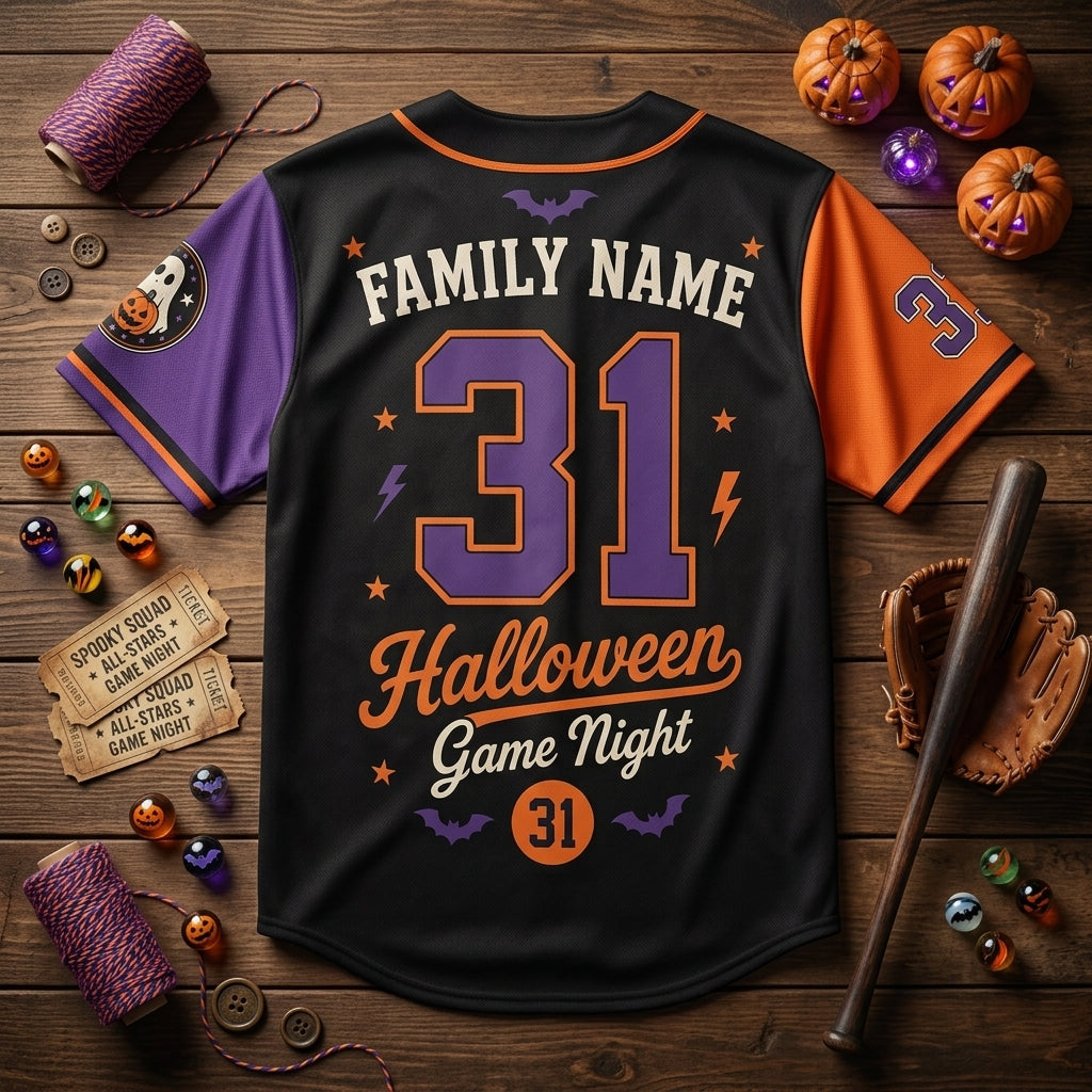 Personalized Spooky Squad Halloween Baseball Jersey - Custom Family Name and Number Ghost Jersey