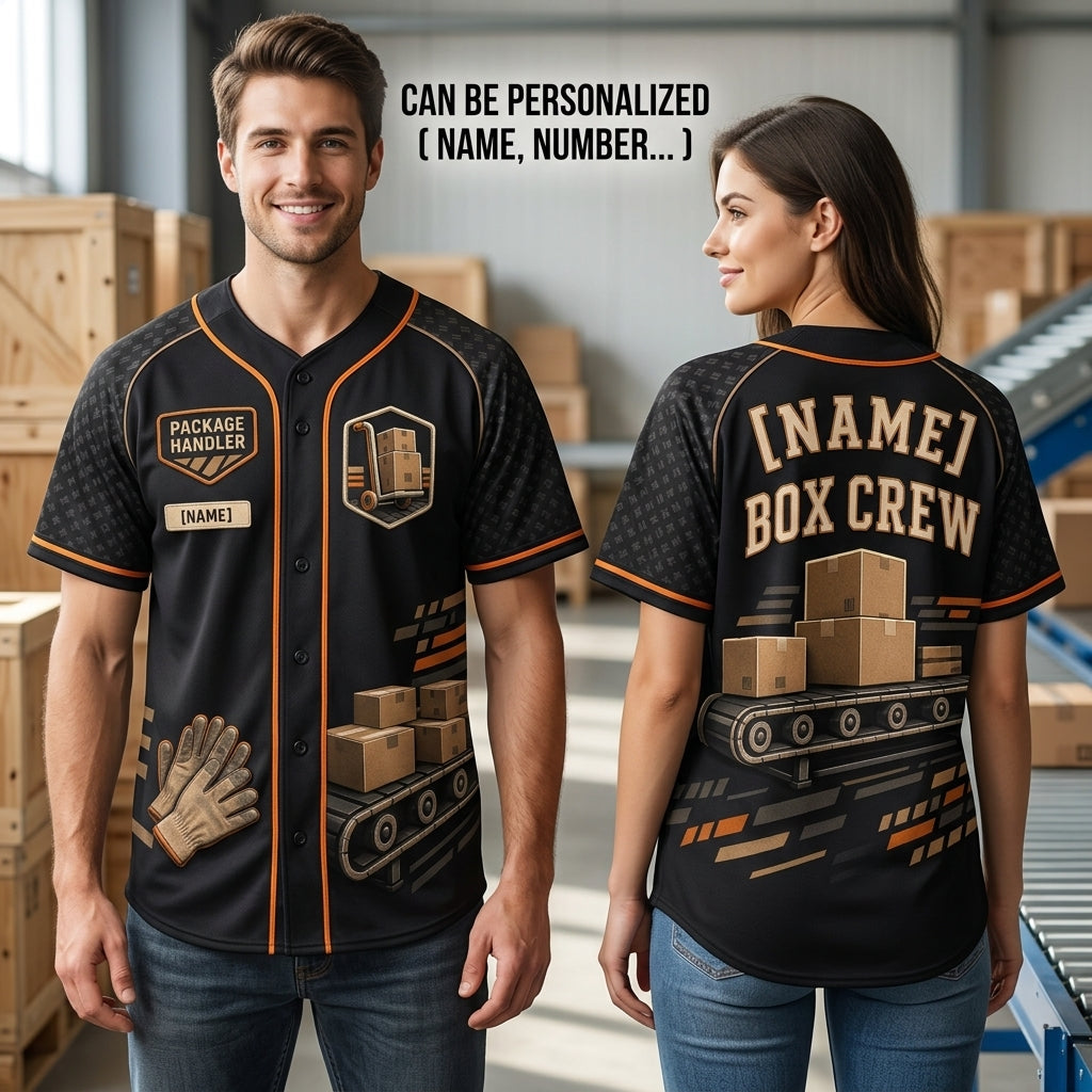 Personalized Package Handler Baseball Jersey - Custom Name Box Crew Delivery Worker Shirt - Gift for Logistics Professionals - baseball jersey product view 2