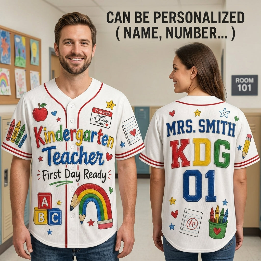 Personalized Kindergarten Teacher Baseball Jersey - Custom Name and Grade Back to School Shirt