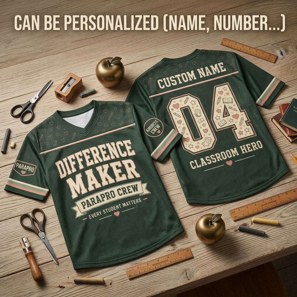 Personalized Parapro Crew Football Jersey - Custom Name Teacher Appreciation Difference Maker Mesh Shirt