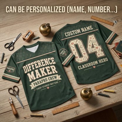 Personalized Parapro Crew Football Jersey - Custom Name Teacher Appreciation Difference Maker Mesh Shirt