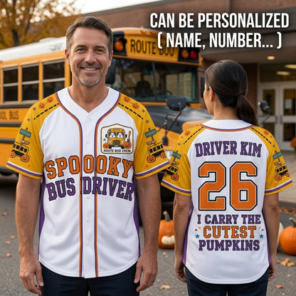 Personalized Spooky Bus Driver Halloween Baseball Jersey - Custom Name & Number School Bus Driver Gift