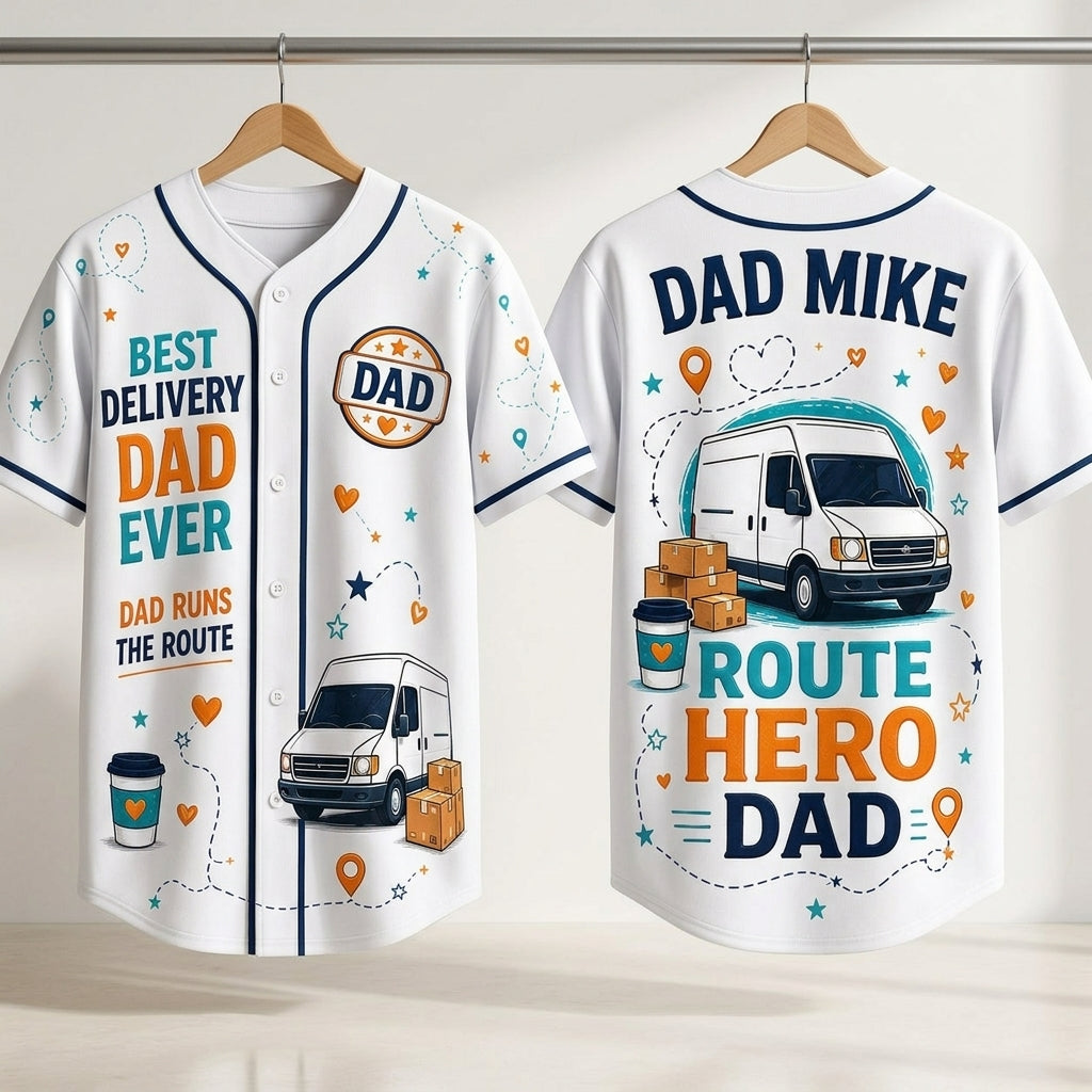 Personalized Delivery Driver Dad Baseball Jersey - Custom Name Route Hero Best Delivery Dad Ever Shirt