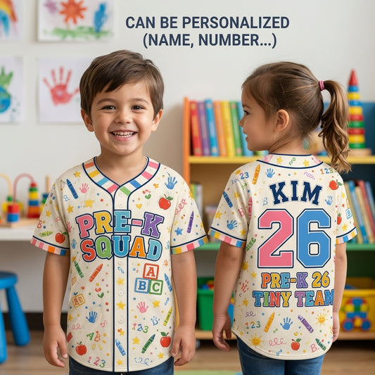Personalized Pre-K Squad Baseball Jersey - Custom Name & Number Teacher Gift - Preschool Tiny Team Apparel
