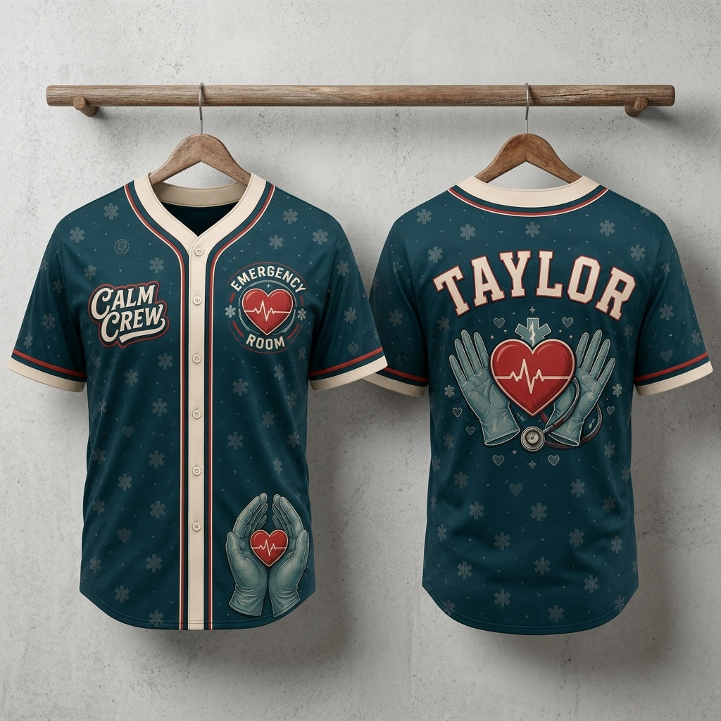 Personalized Emergency Room Nurse Baseball Jersey - Custom Calm Crew Healthcare Gift for Medical Professionals