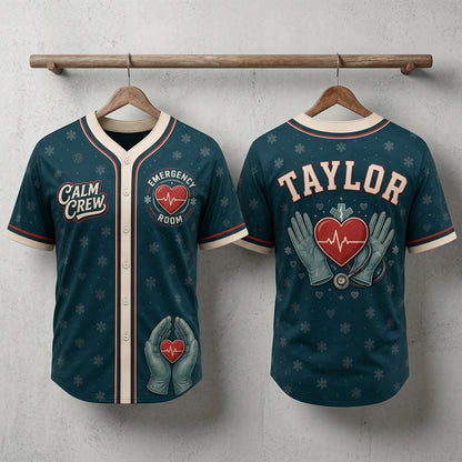 Personalized Emergency Room Nurse Baseball Jersey - Custom Calm Crew Healthcare Gift for Medical Professionals