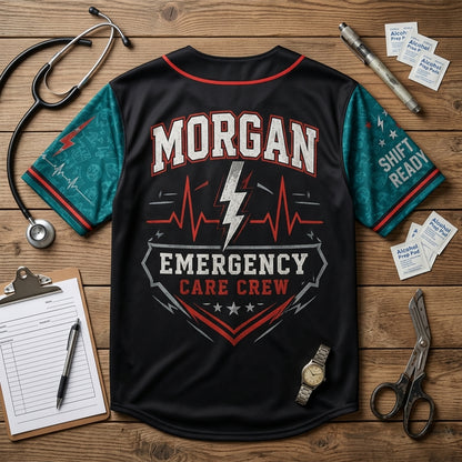 Personalized ER Nurse Emergency Care Crew Baseball Jersey - Custom Name Gift for Nursing Heroes