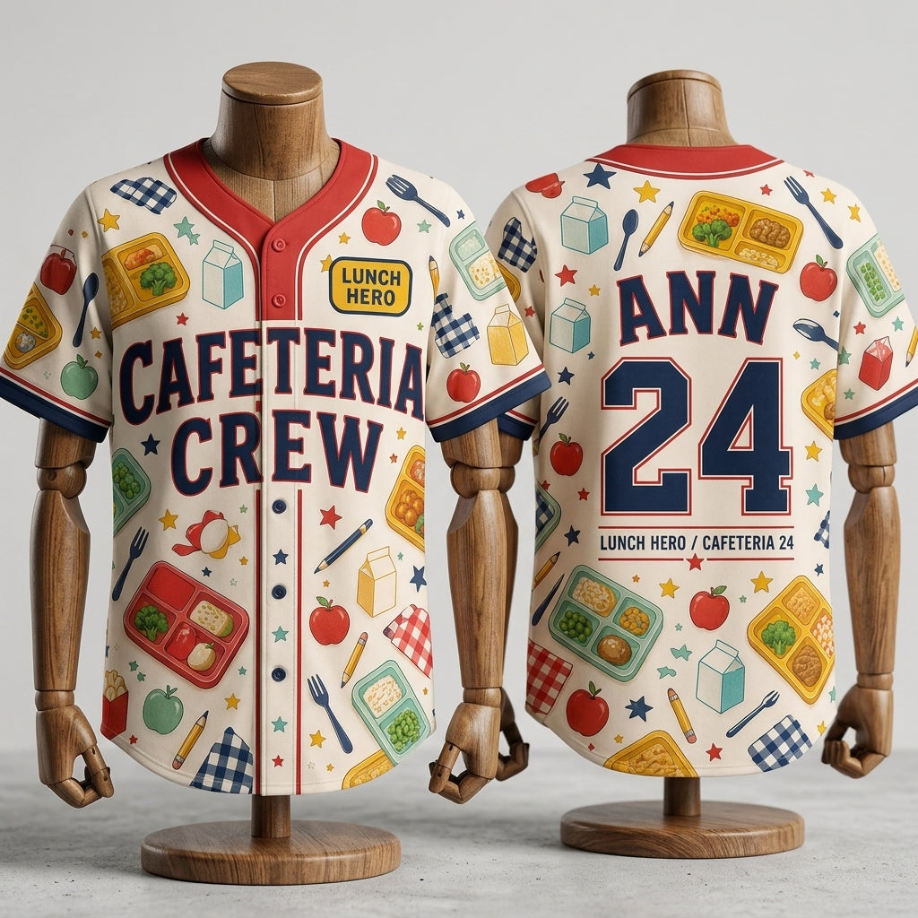Personalized Cafeteria Crew Baseball Jersey - Custom Name & Number Lunch Hero School Staff Shirt