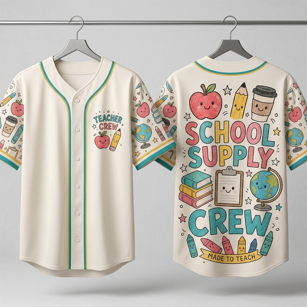 Teacher Crew Custom Baseball Jersey - School Supply Crew Back to School Shirt for Educators