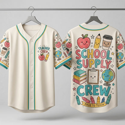 Teacher Crew Custom Baseball Jersey - School Supply Crew Back to School Shirt for Educators