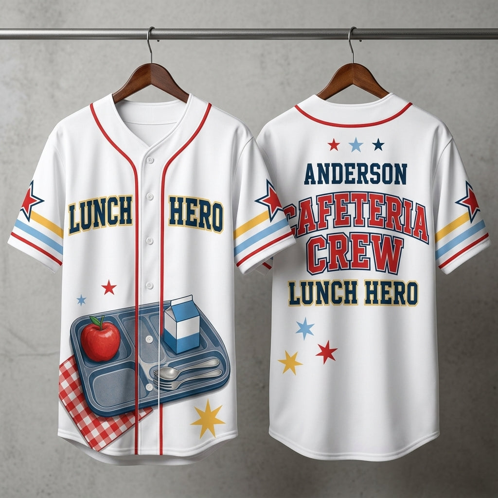 Personalized Lunch Hero Cafeteria Crew Baseball Jersey - Custom Name School Nutrition Staff Appreciation Uniform - baseball jersey product view 3
