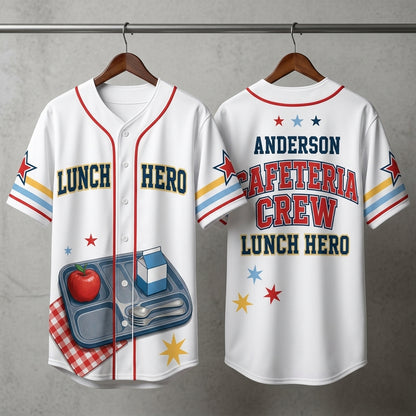 Personalized Lunch Hero Cafeteria Crew Baseball Jersey - Custom Name School Nutrition Staff Appreciation Uniform - baseball jersey product view 3