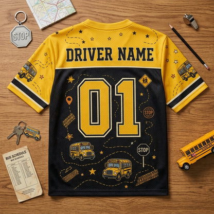 Personalized World's Best School Bus Driver Football Jersey - Custom Name and Number Mesh Sports Shirt