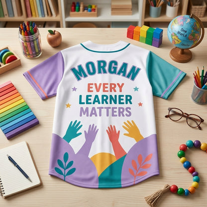 Personalized Inclusion Support Baseball Jersey - Custom Name Every Learner Matters Special Ed Teacher Gift