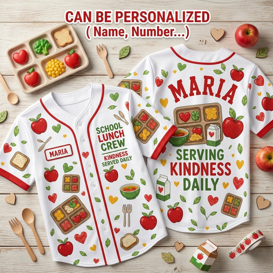 Personalized School Lunch Crew Baseball Jersey - Custom Name Serving Kindness Daily Gift for Lunch Ladies