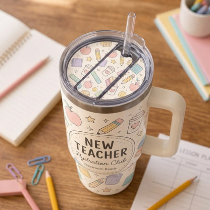 Personalized New Teacher Hydration Club 40oz Tumbler with Handle - Custom Back to School Gift