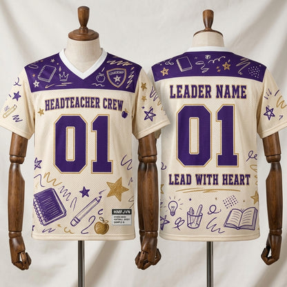 Personalized Headteacher Crew Mesh Football Jersey - Custom Name Leader School Spirit Apparel