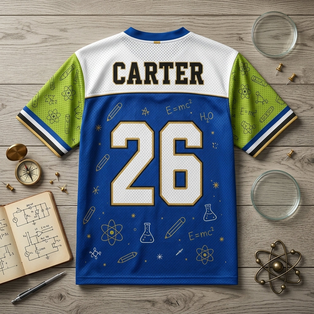 Personalized STEM Teacher Game Day Football Jersey - Custom Name & Number Science Educator Sports Shirt