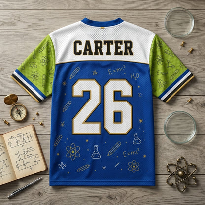 Personalized STEM Teacher Game Day Football Jersey - Custom Name & Number Science Educator Sports Shirt