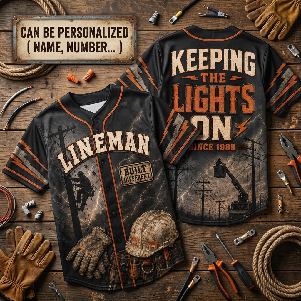Personalized Lineman Baseball Jersey - Custom Power Line Worker Shirt - Keeping The Lights On Gift for Utility Workers