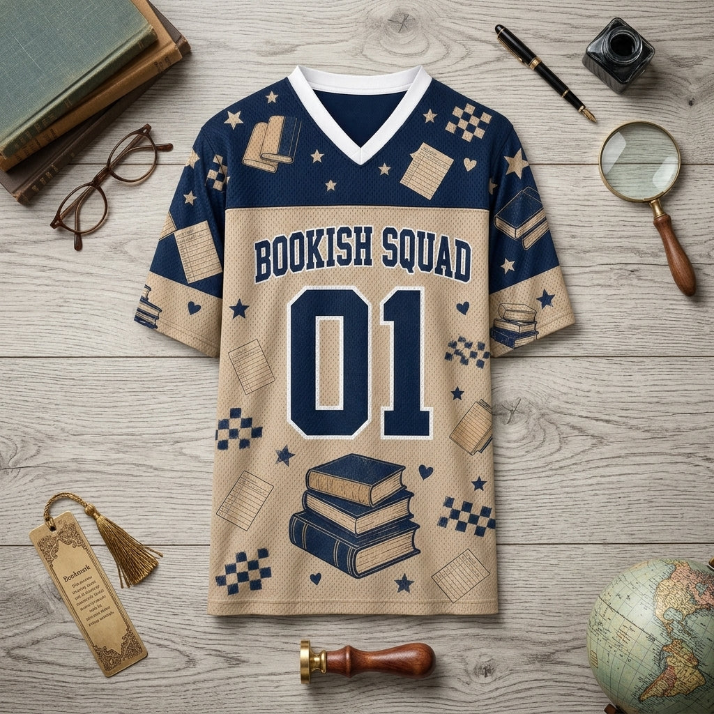 Personalized Bookish Squad Mesh Football Jersey - Custom Librarian Name Gift for Book Lovers