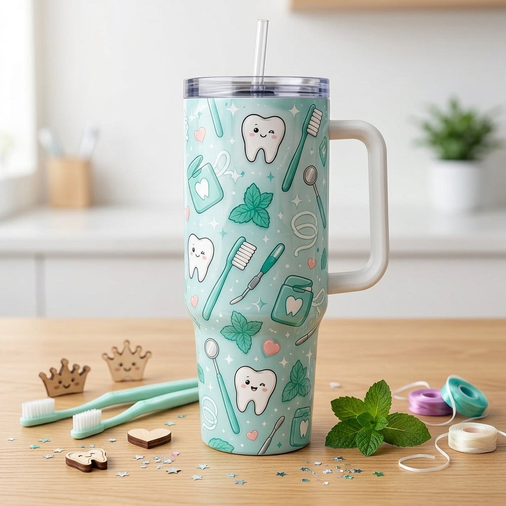 Personalized Tooth Fairy Crew 40oz Tumbler with Handle - Custom Dental Hygienist & Dentist Gift