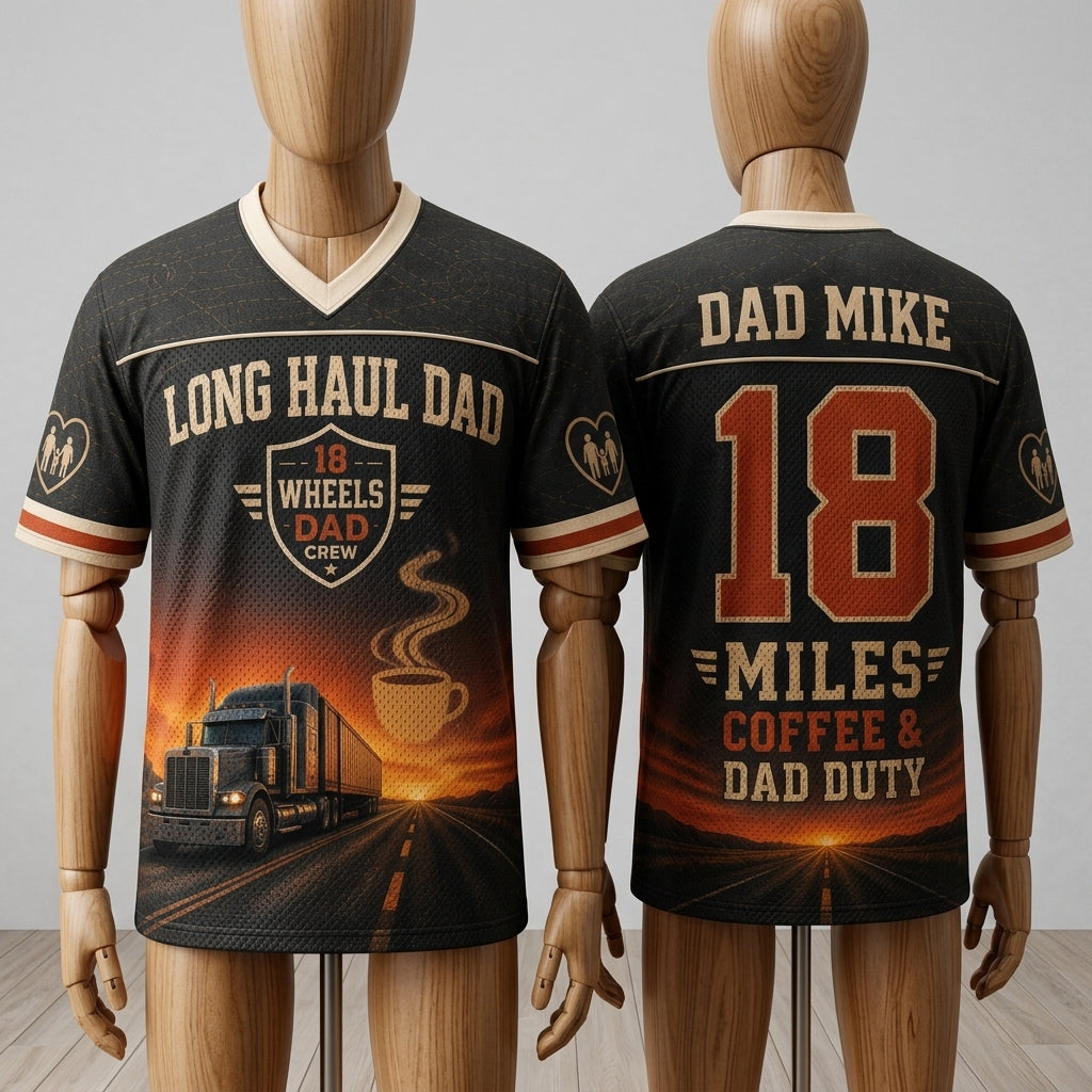 Personalized Long Haul Dad Trucker Football Jersey - Custom Name & Number Mesh Sportswear Gift