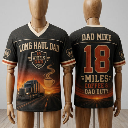 Personalized Long Haul Dad Trucker Football Jersey - Custom Name & Number Mesh Sportswear Gift