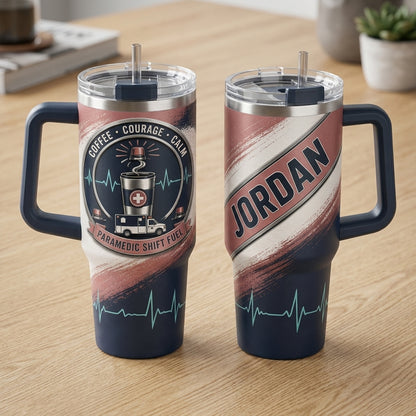 Personalized Paramedic Shift Fuel 40oz Tumbler with Handle, Custom Name EMT Gift for First Responders product view 2