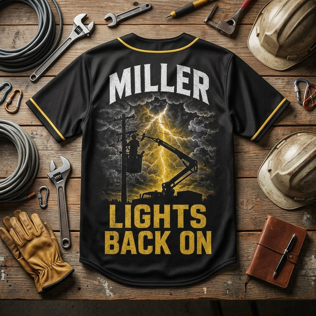 Personalized Lineman Storm Crew Baseball Jersey - Custom Name Utility Worker Lights Back On Apparel