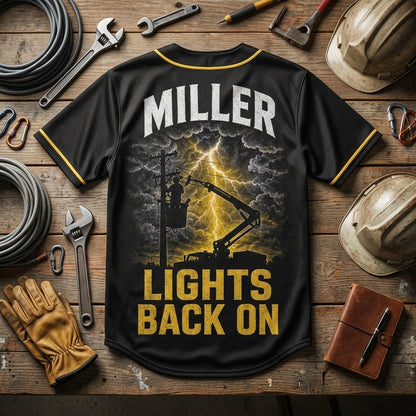 Personalized Lineman Storm Crew Baseball Jersey - Custom Name Utility Worker Lights Back On Apparel