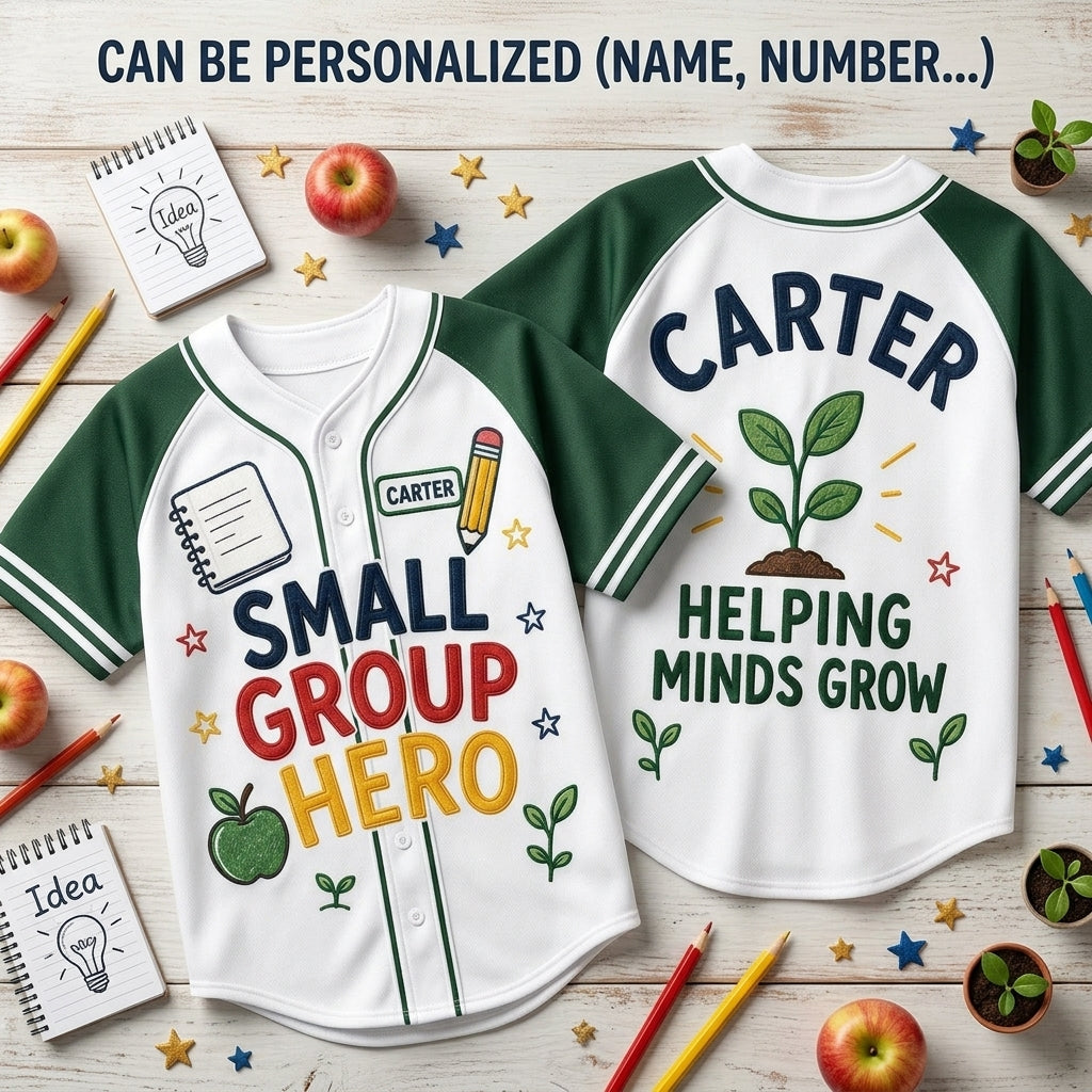 Personalized Small Group Hero Baseball Jersey - Custom Teacher Appreciation Gift - Helping Minds Grow Educator Shirt